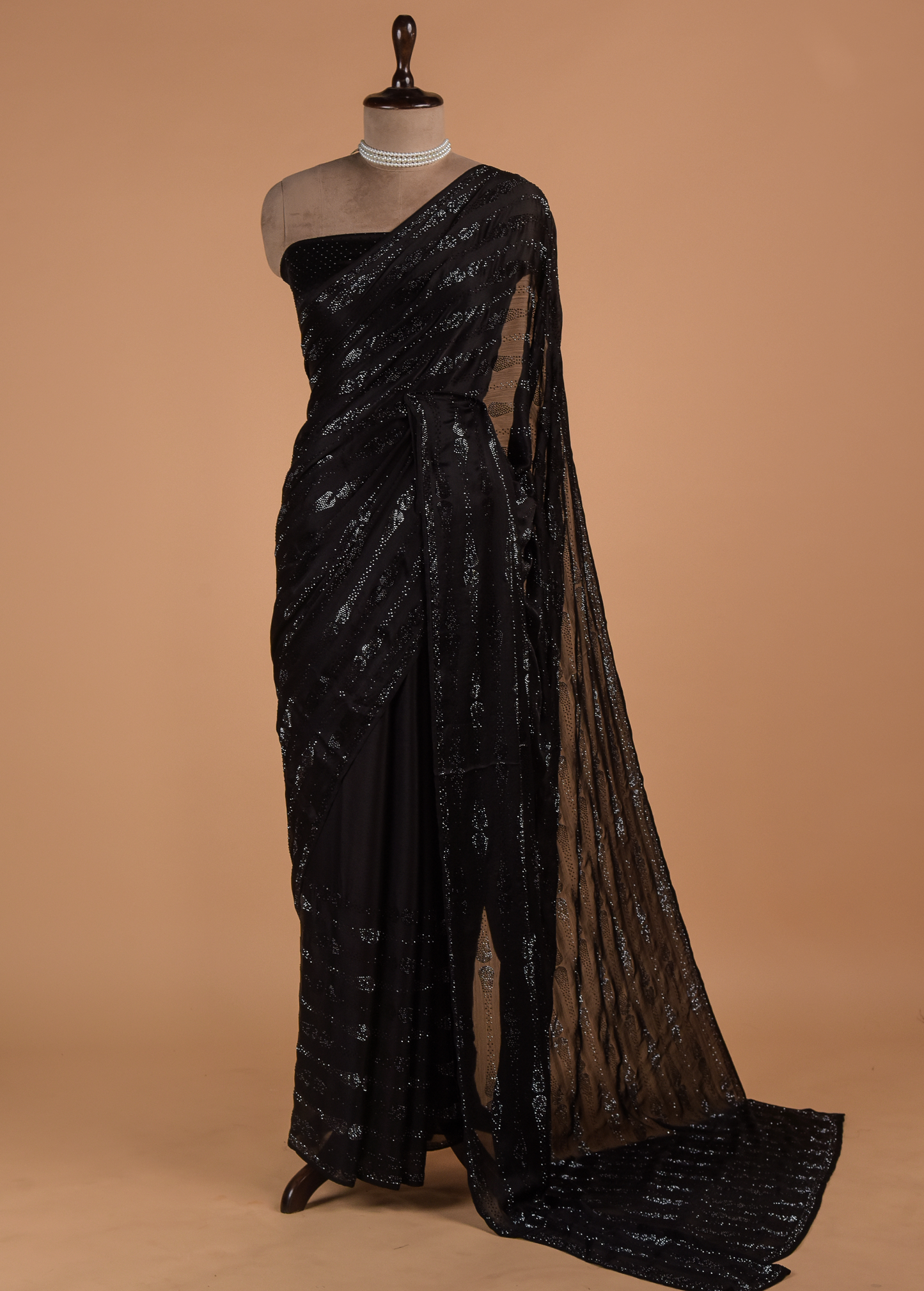 Black Chinon Crepe Embroidered Saree