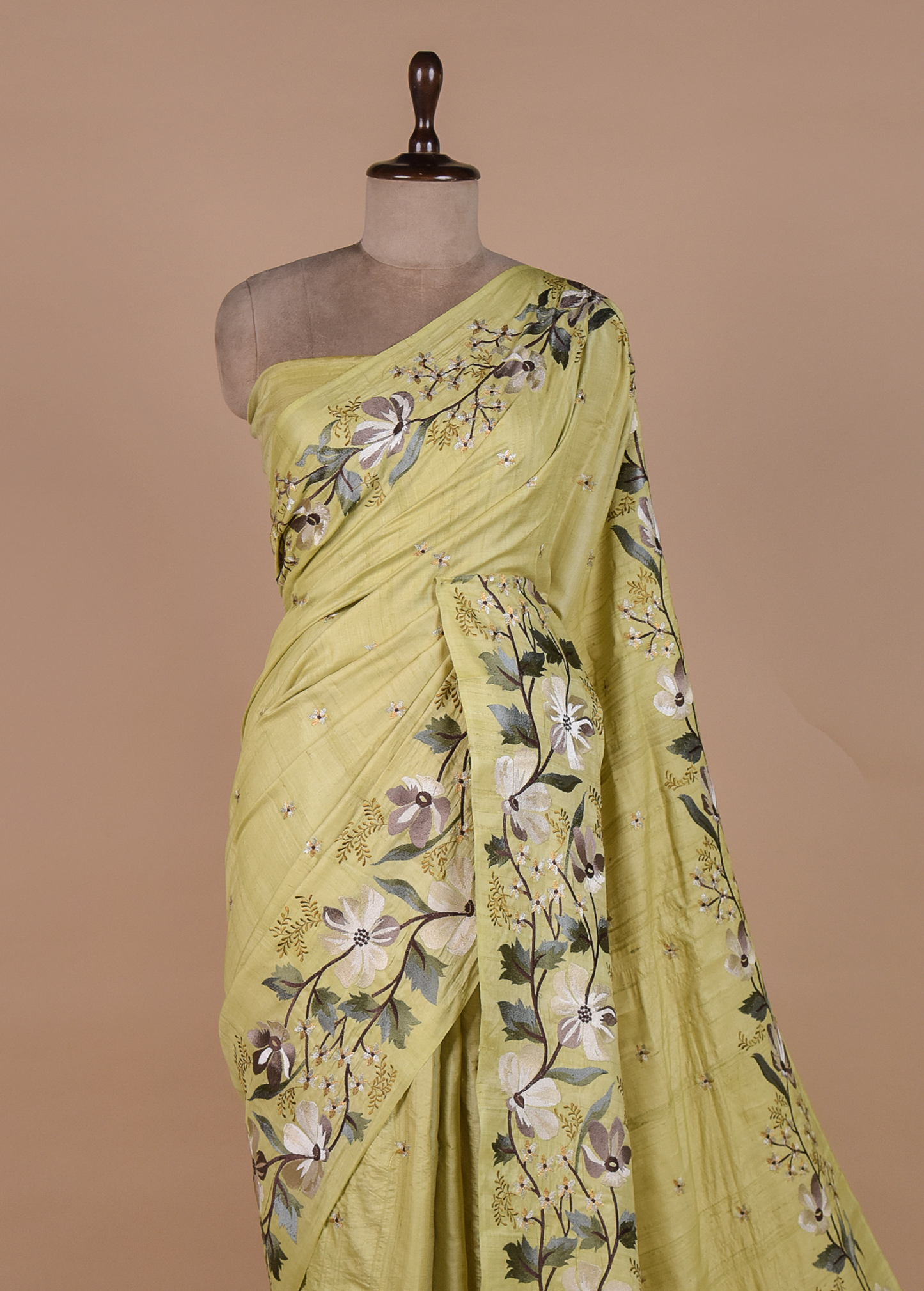 Green Tussar Embroidered Saree