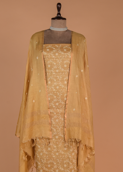 Yellow Tussar Dress Material