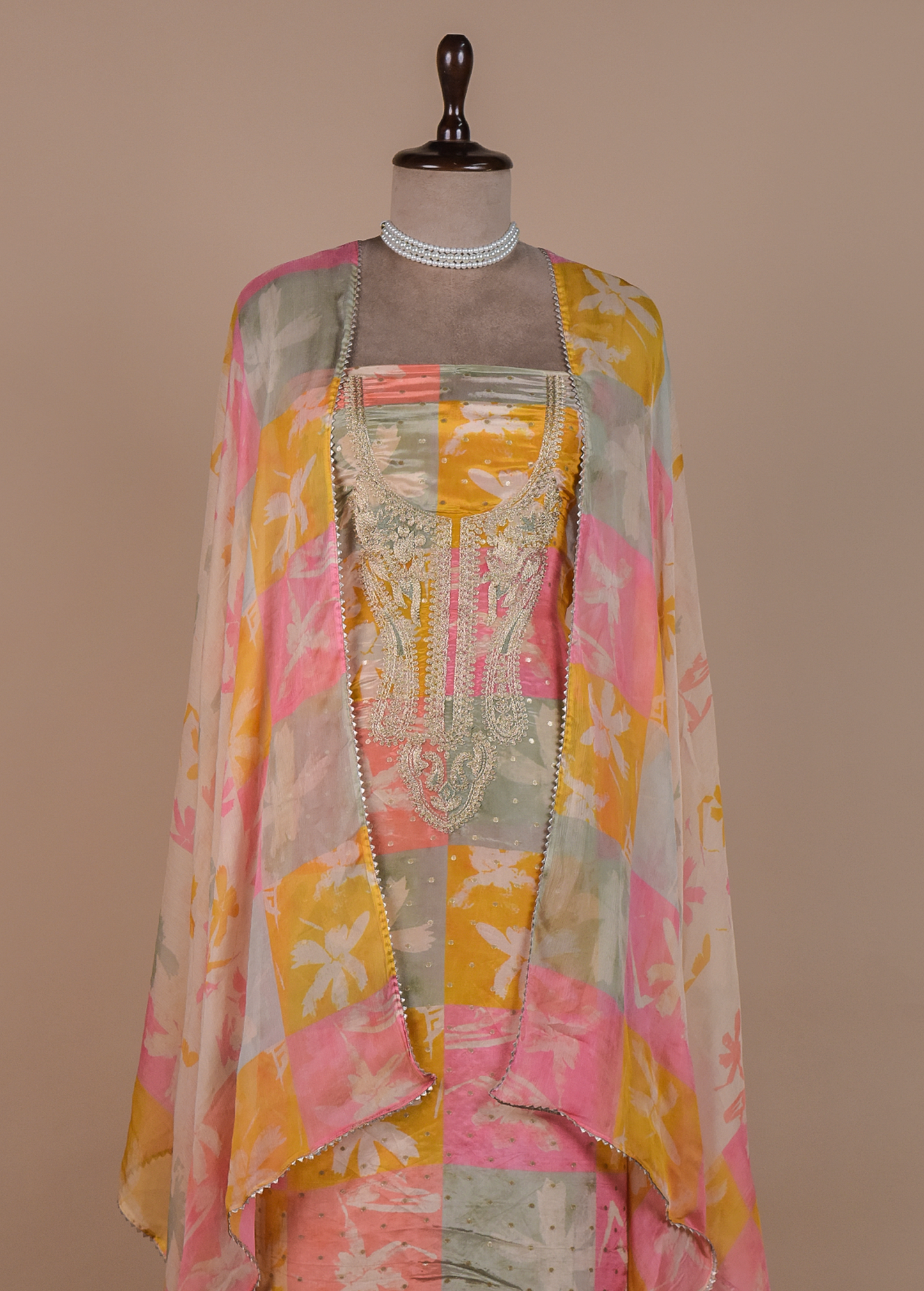 Multicoloured Crepe Dress Material