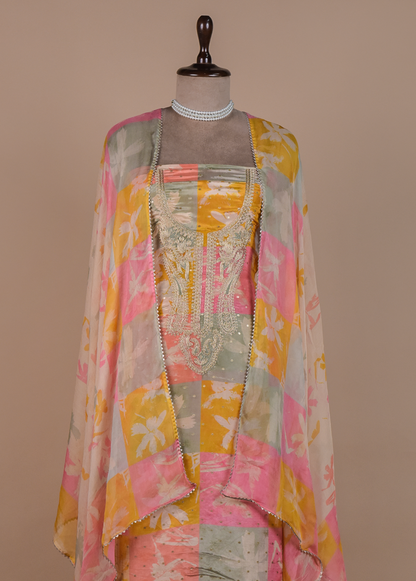 Multicoloured Crepe Dress Material