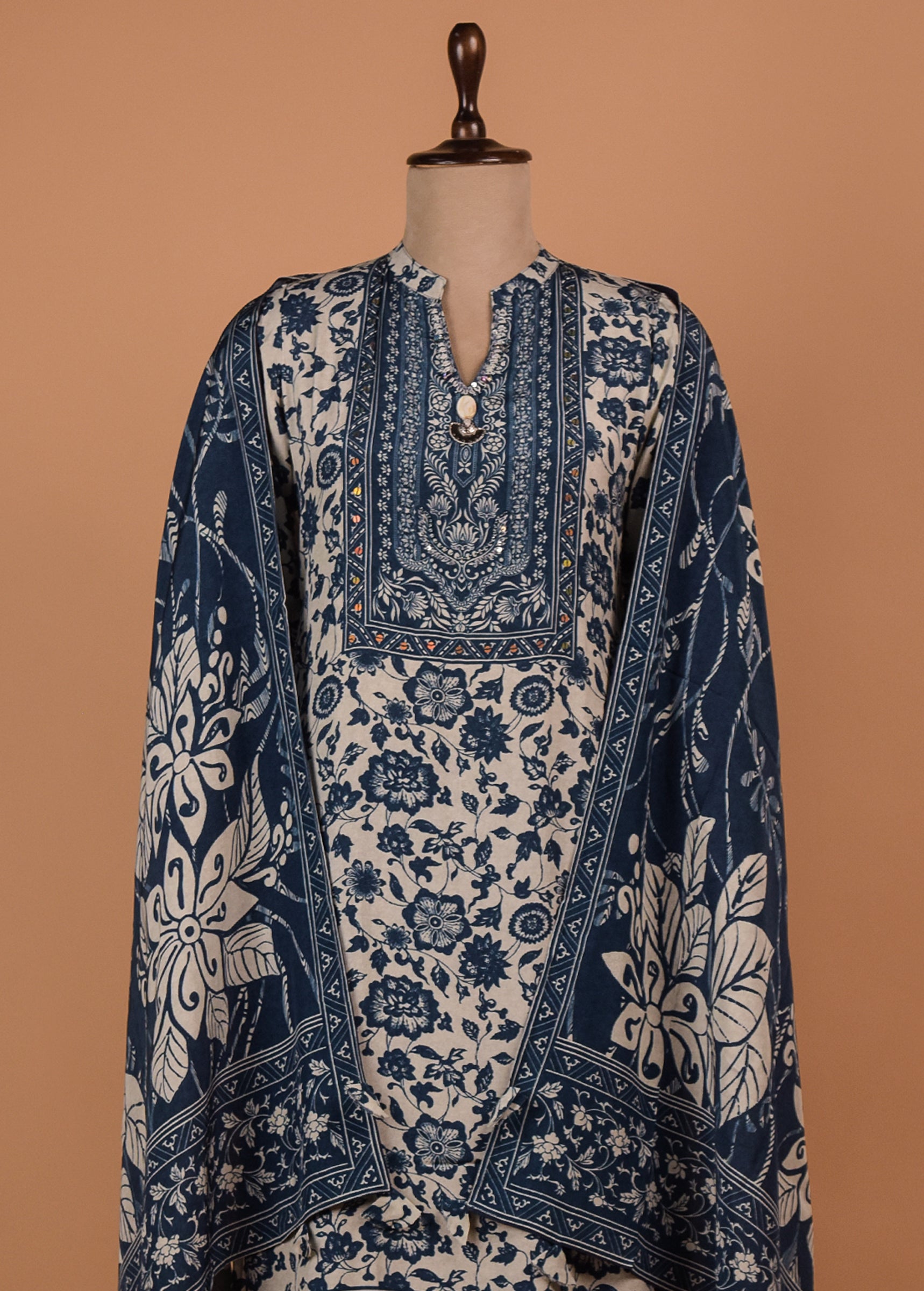 Blue Muslin Crepe Straight Set
