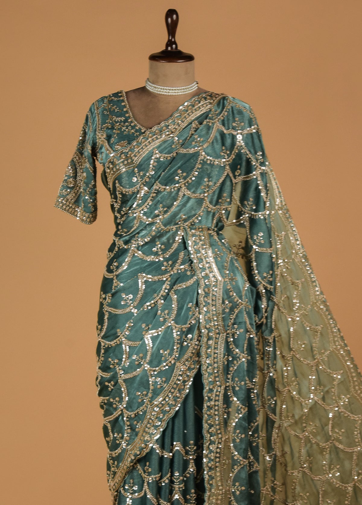 Blue Tissue Georgette Embroidered Saree