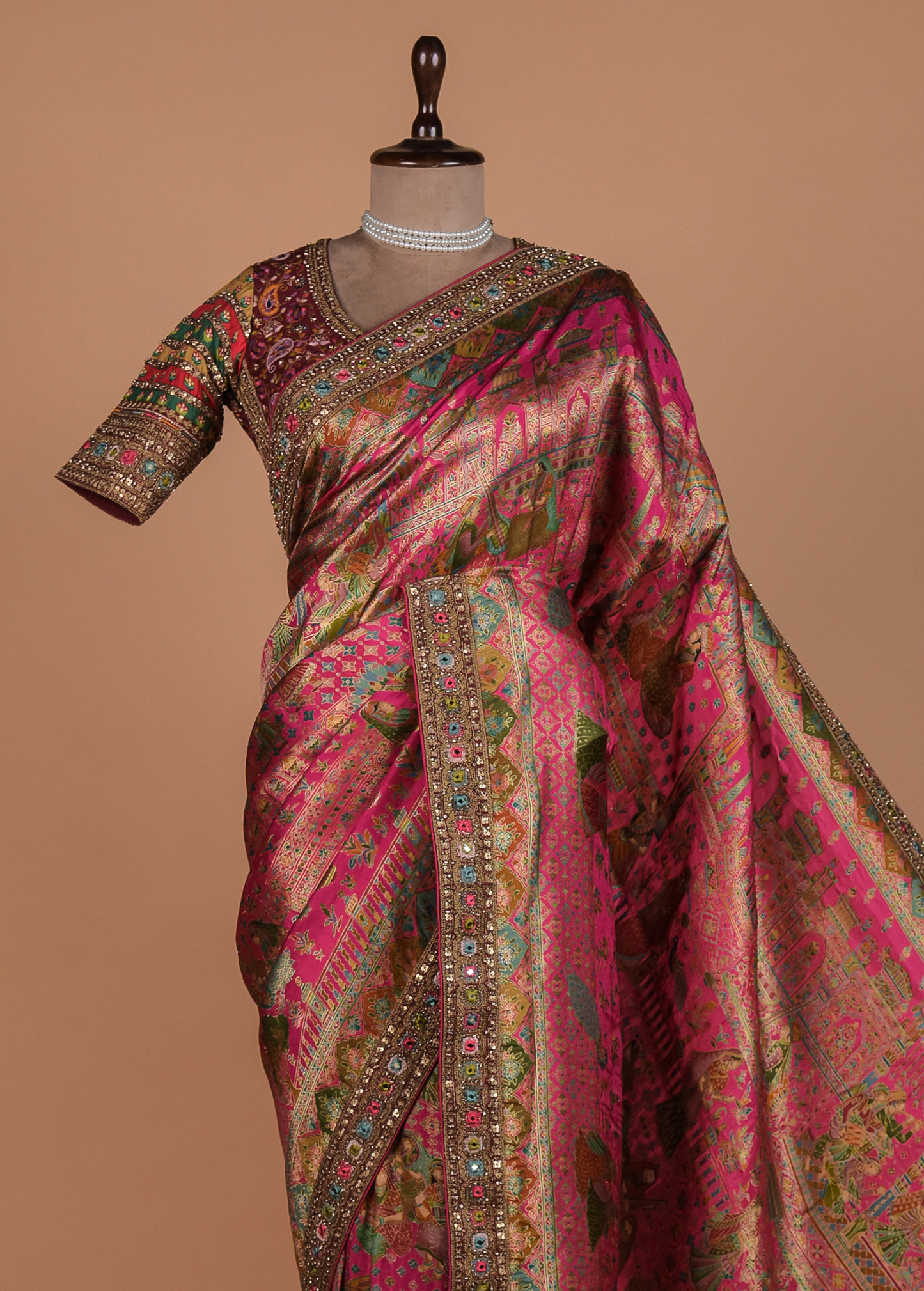 Pink Moroccan Silk Embroidered Saree