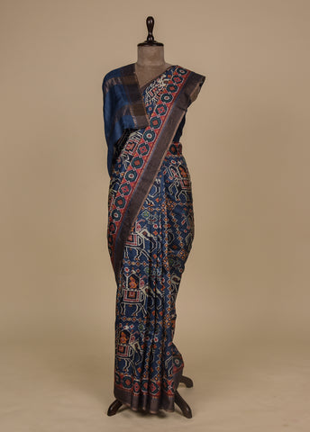 Blue Tussar Silk Printed / Patola Saree