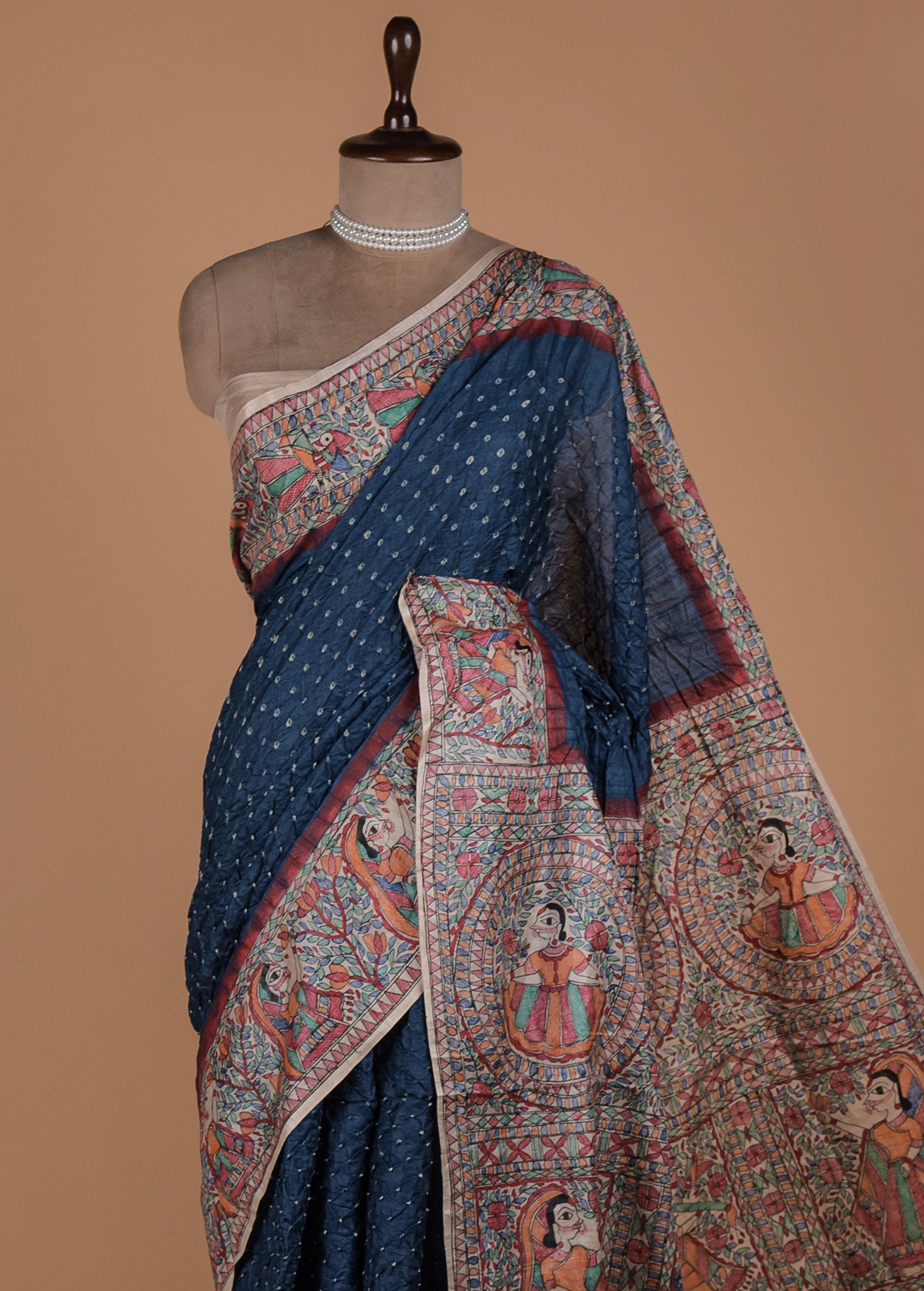 Blue Tussar Printed Saree
