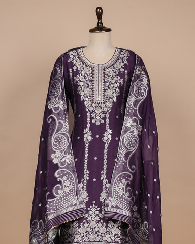 Purple Cotton Silk Straight Set