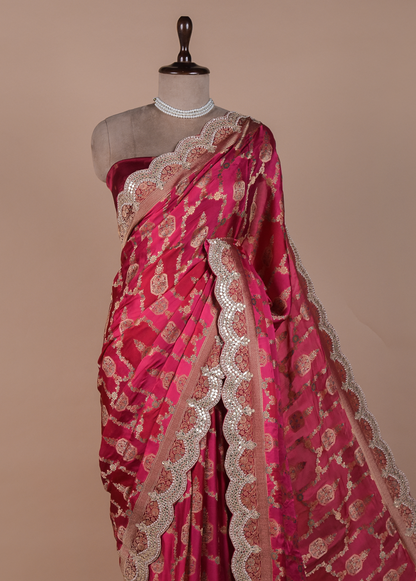 Red Moroccan Silk Embroidered Saree