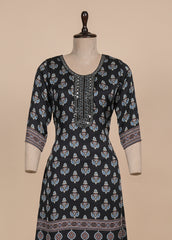 Blue Gajji Crepe Kurti Set