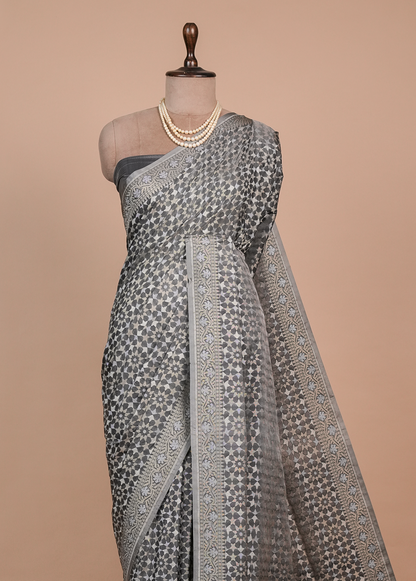 Grey Art Silk Banarasi Saree