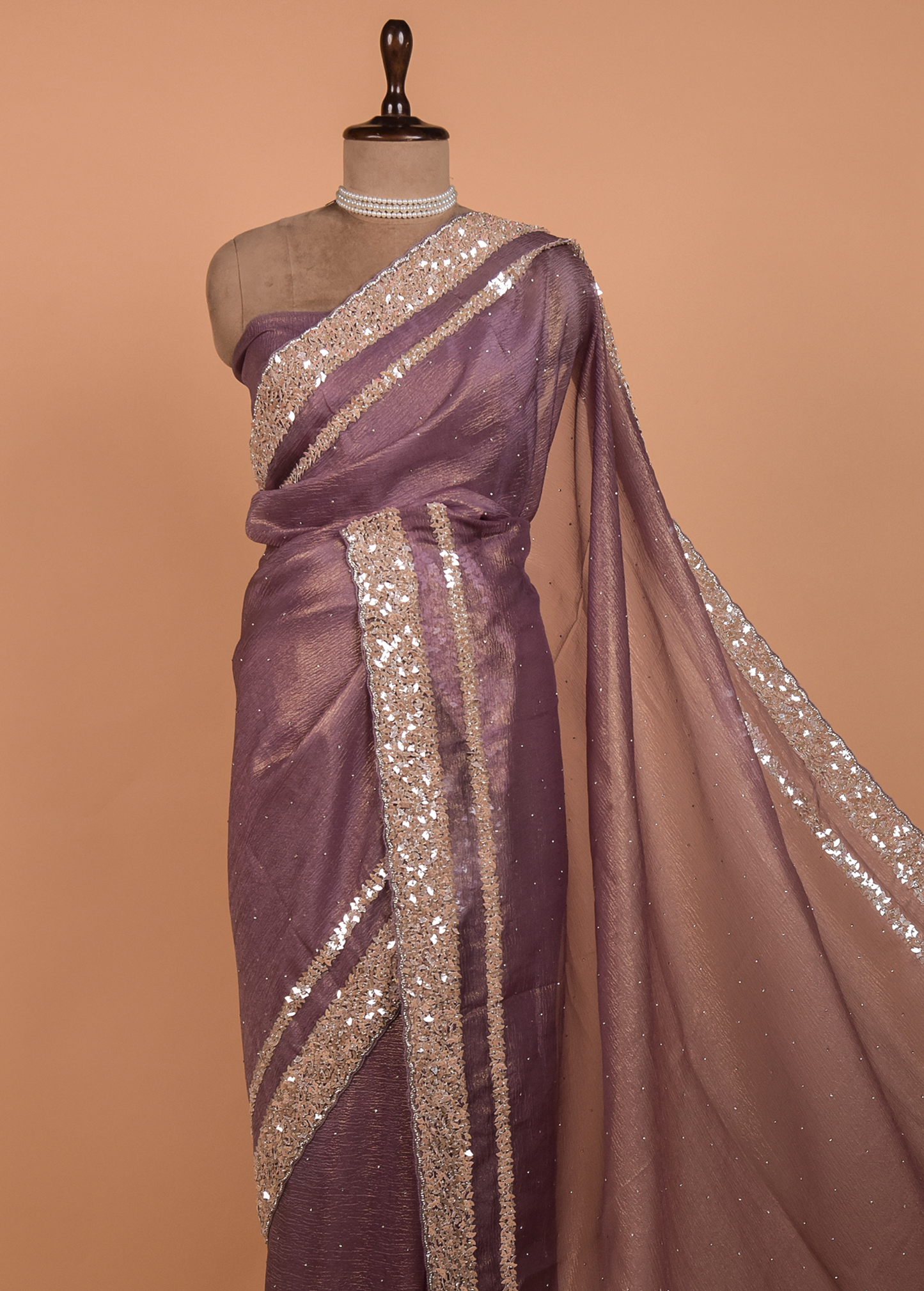 Purple Tissue Georgette Embroidered Saree