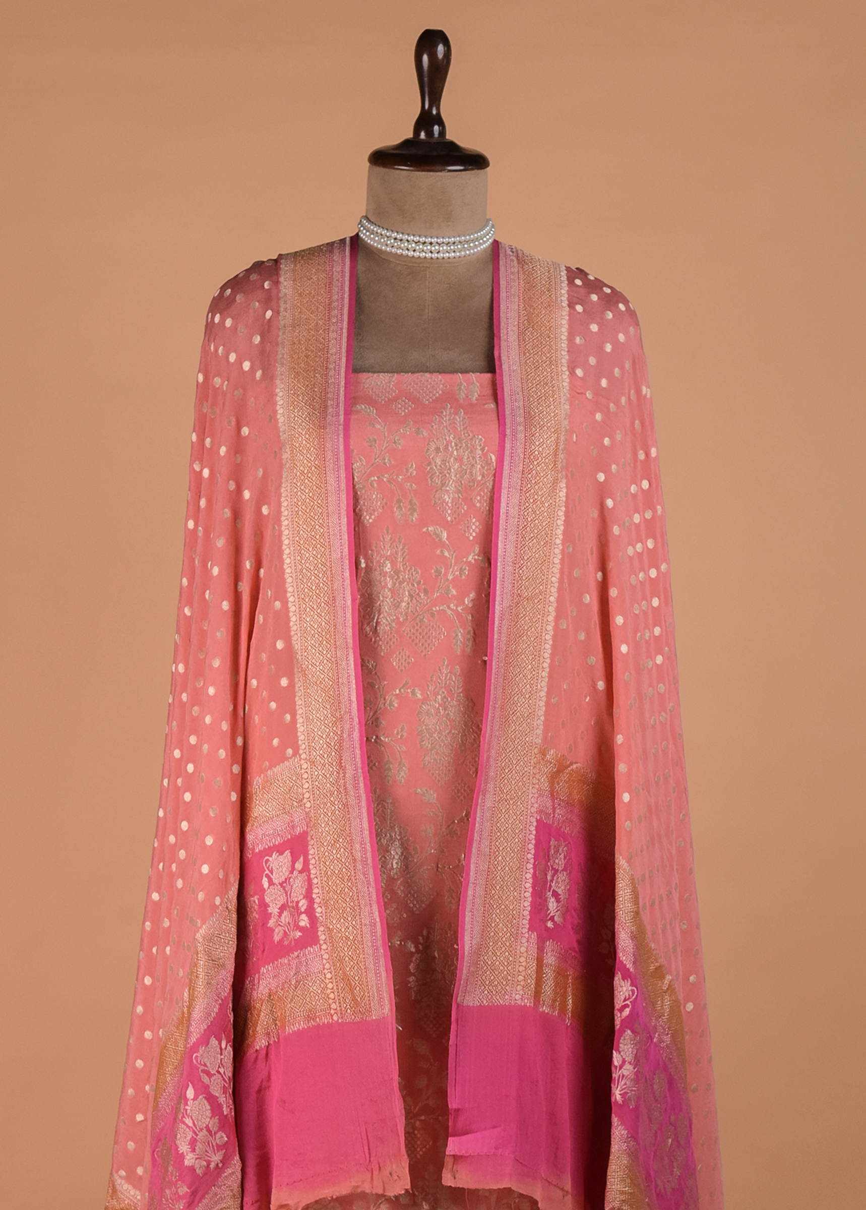 Peach Crepe Silk Dress Material - Image 2 | Greenways Delhi