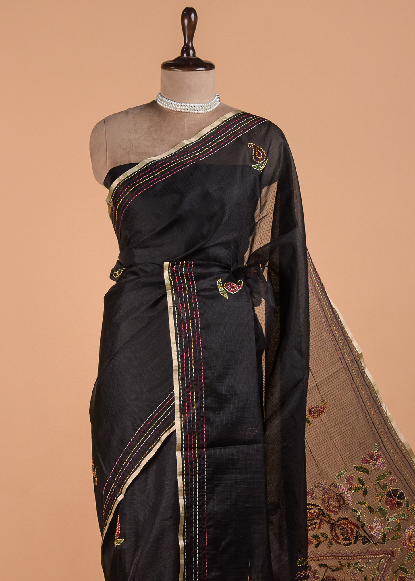 Black Linen Cotton Saree