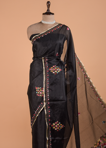 Black Linen Cotton Saree