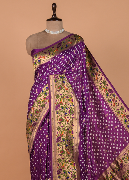 Purple Gajji Silk Bandhani Saree