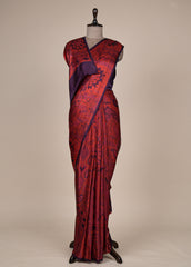 Red Satin Printed Saree