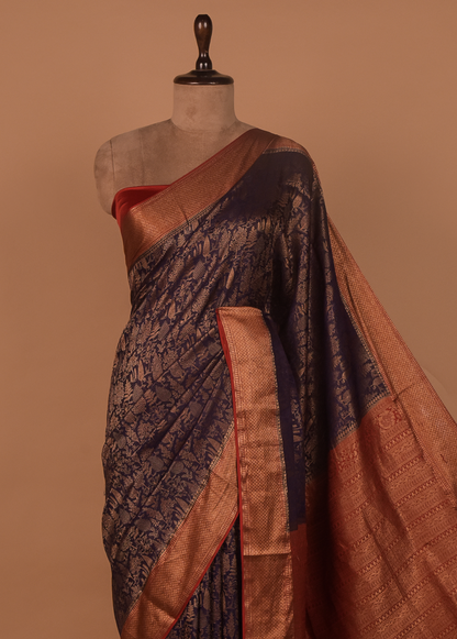 Blue Crepe Banarasi Saree