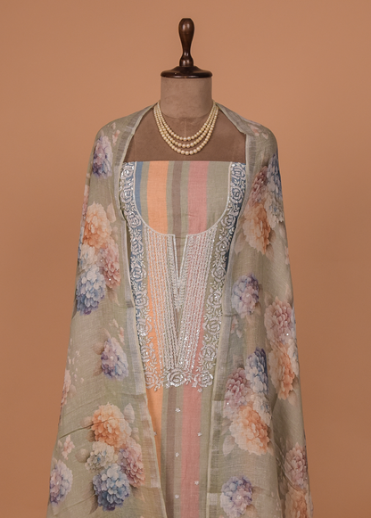 Multicoloured Linen Dress Material