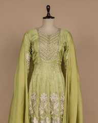 Green Tissue Silk Anarkali Set