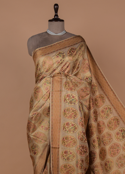 Cream Moroccan Silk Embroidered Saree