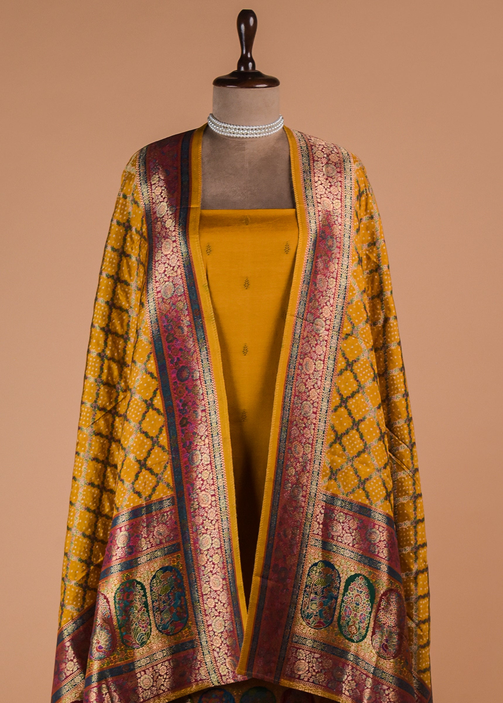 Yellow Dola Silk Dress Material