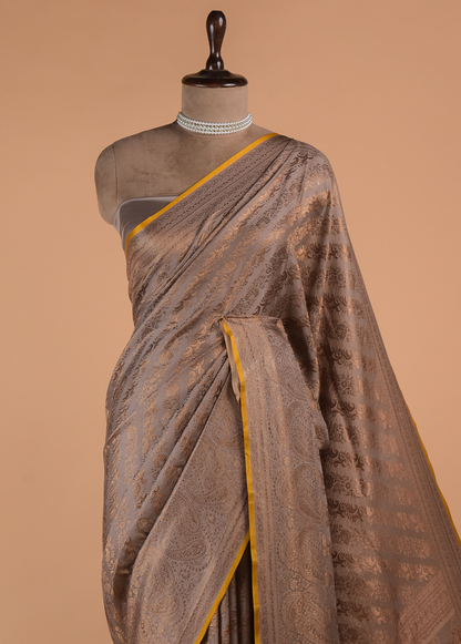 Silver Crepe Banarasi Saree