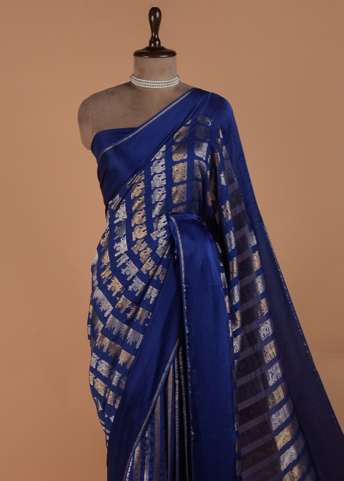 Blue Satin Kanjeevaram Saree