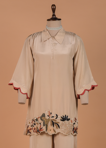 Off White Crepe Coord Set