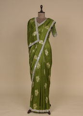 Green Chinia Silk Embroidered Saree