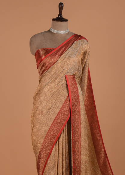 Cream Art Silk Banarasi Saree