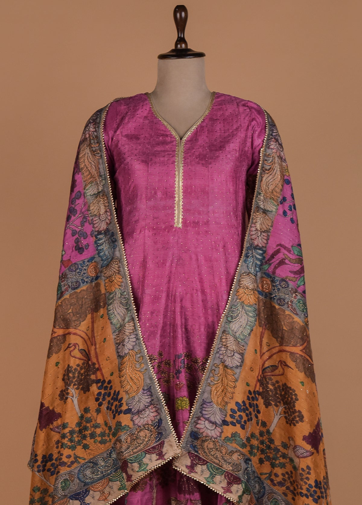 Pink Tussar Anarkali Set