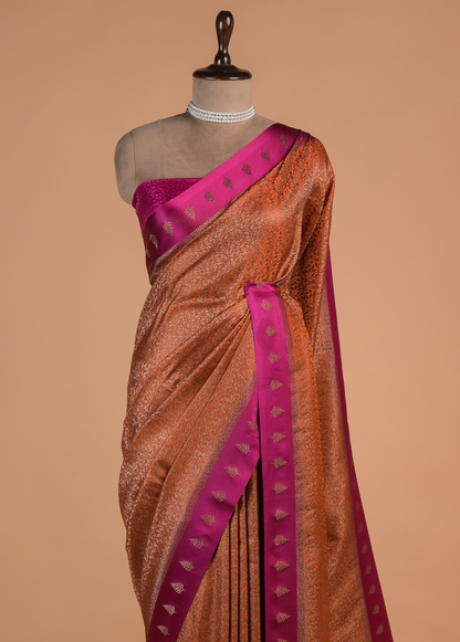 Rust Art Silk Banarasi Saree