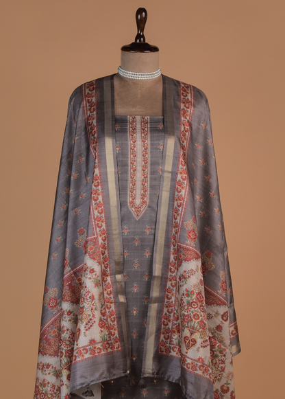 Grey Cotton Tussar Dress Material