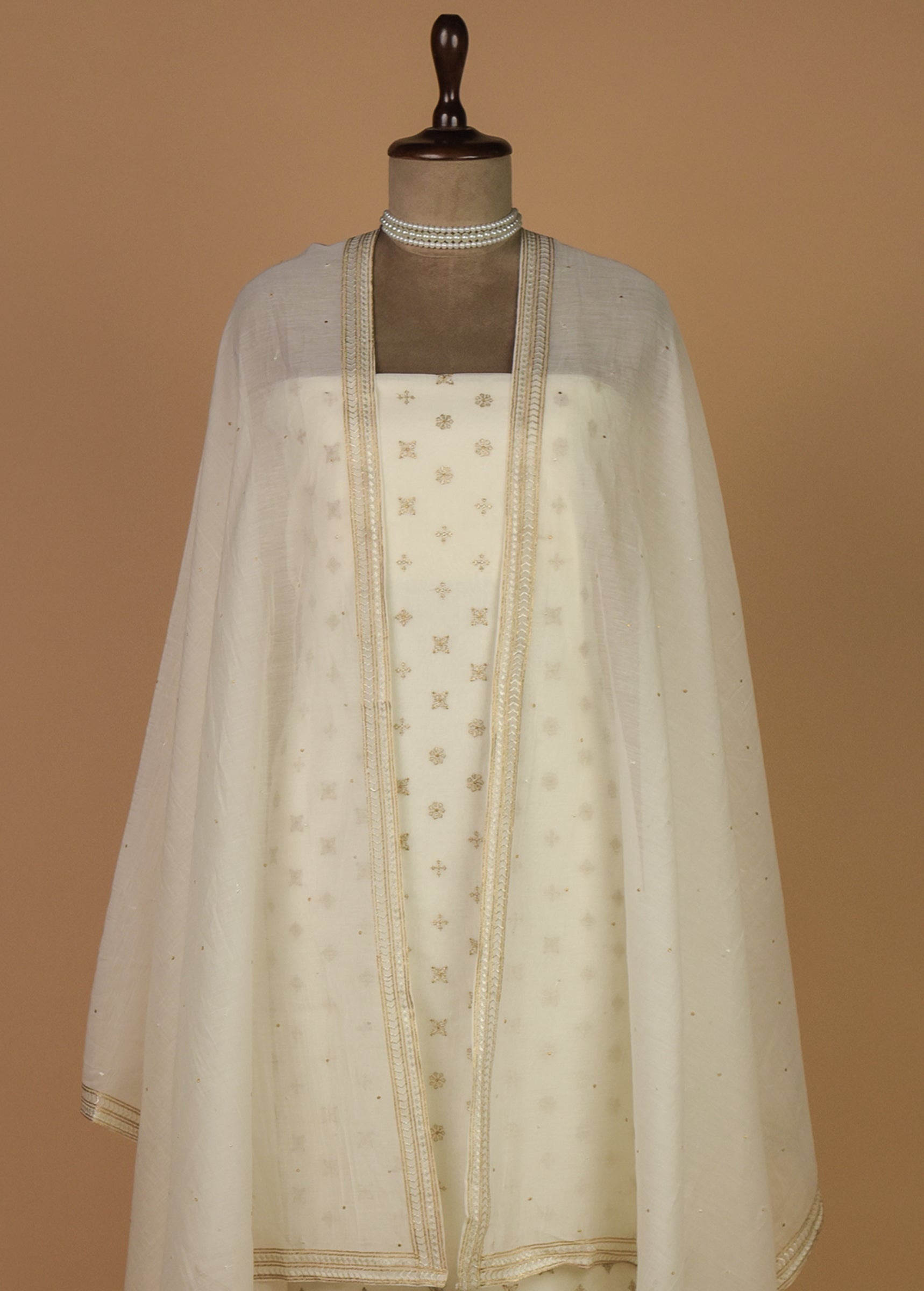 White Mul Chanderi Dress Material