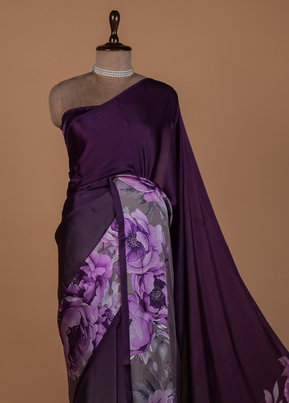 Purple Satin Printed Saree