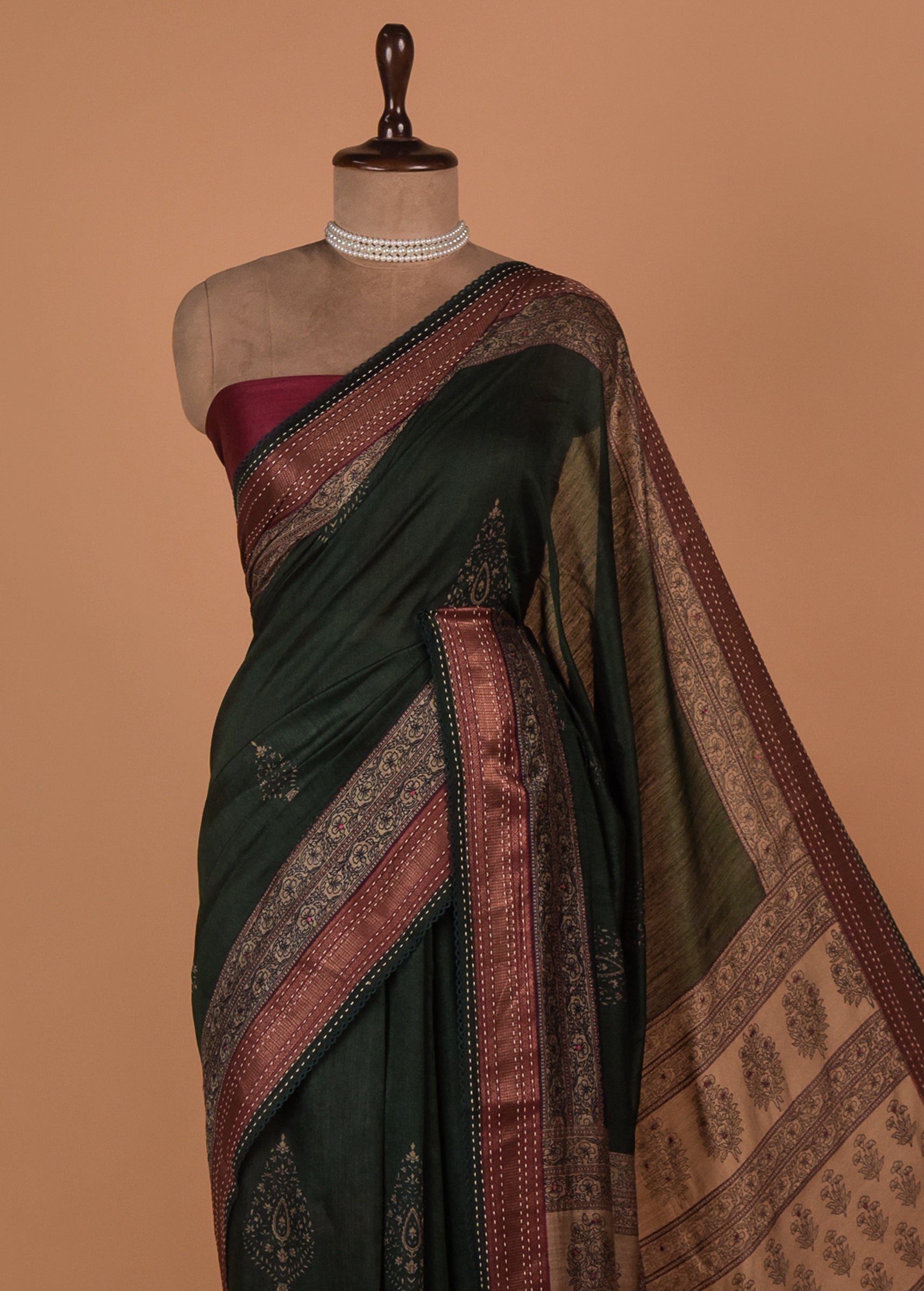 Green Tussar Printed Saree