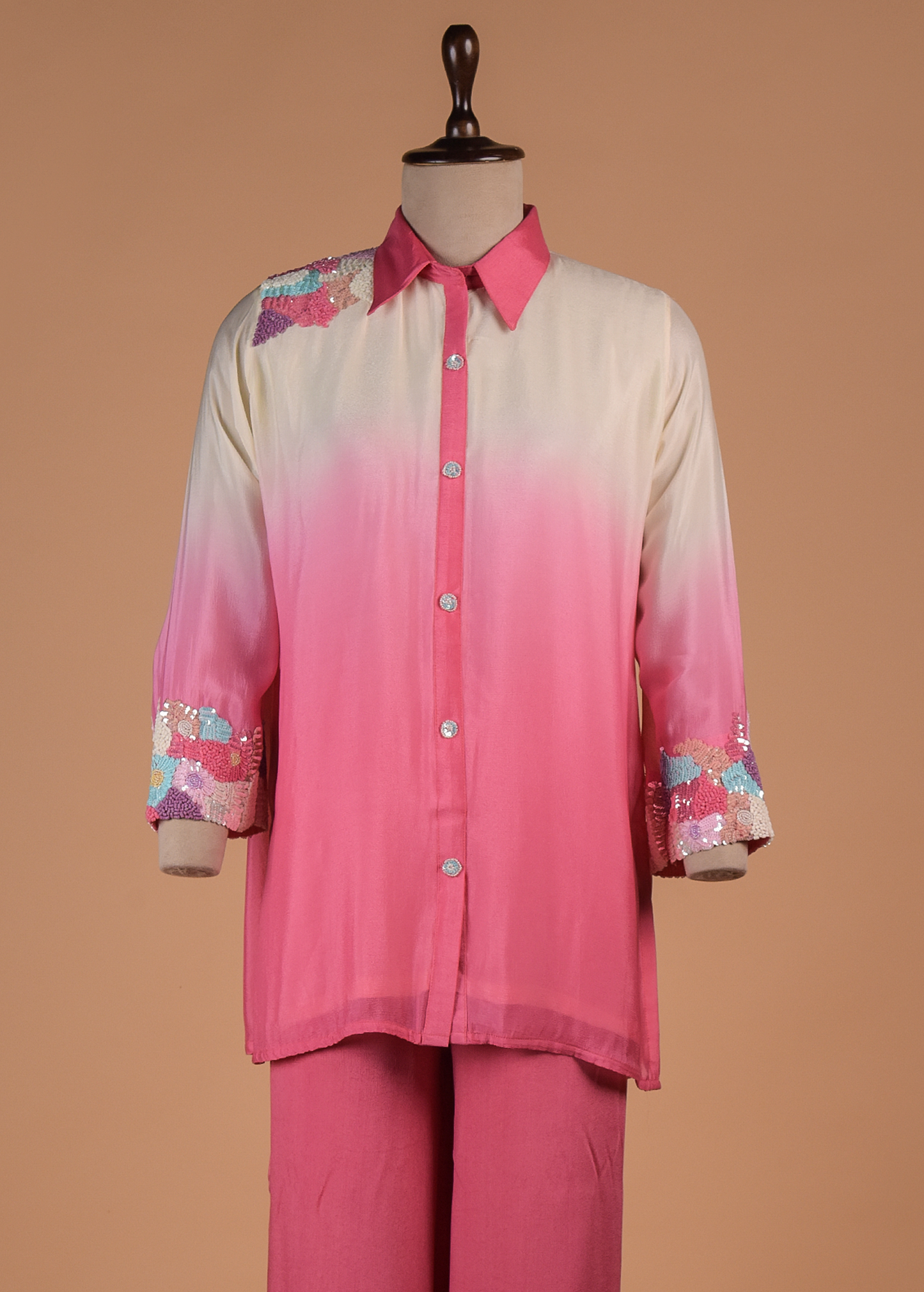 Pink Crepe Silk Coord Set