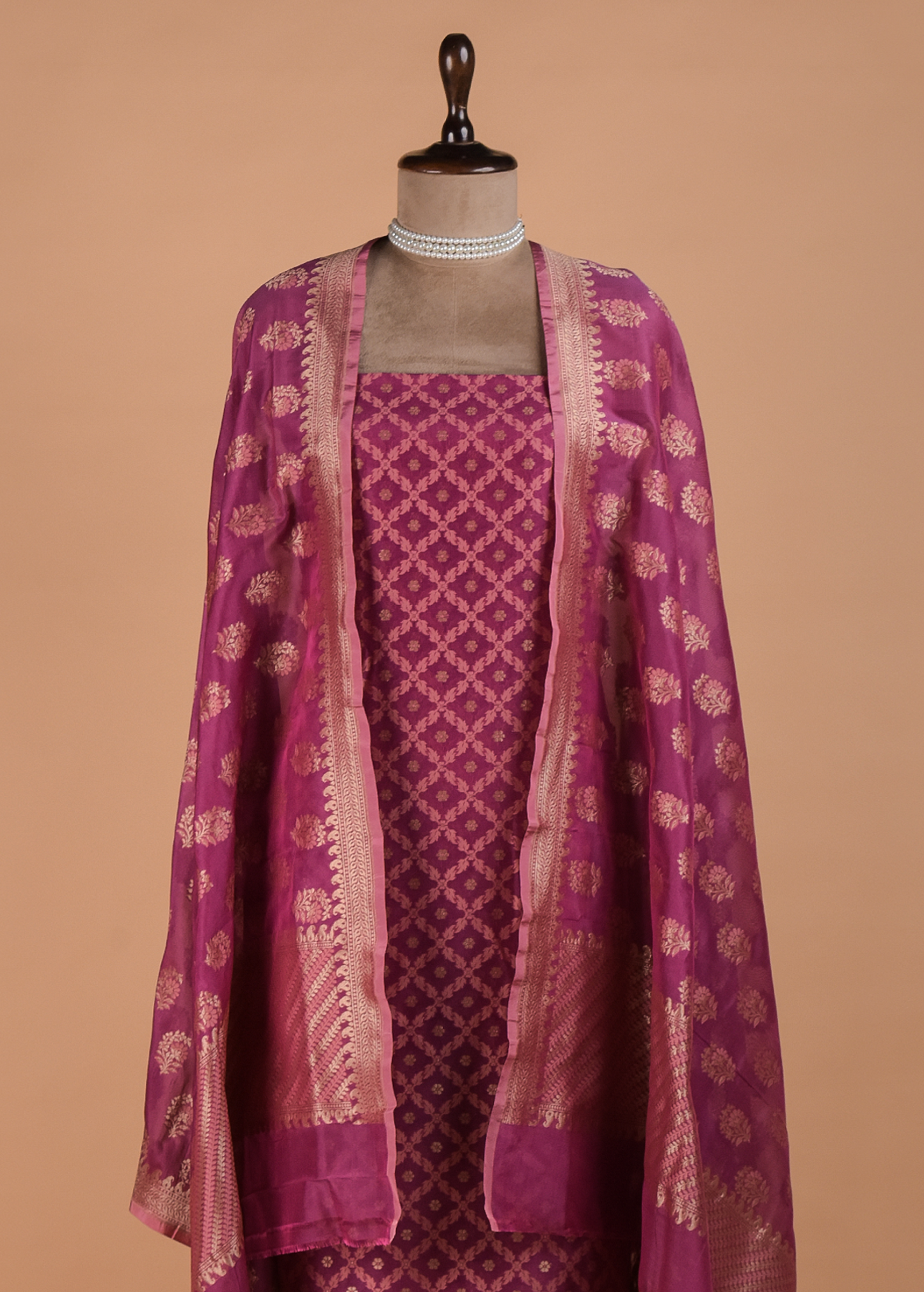 Pink Handwoven Cotton Dress Material - Image 2 | Greenways Delhi