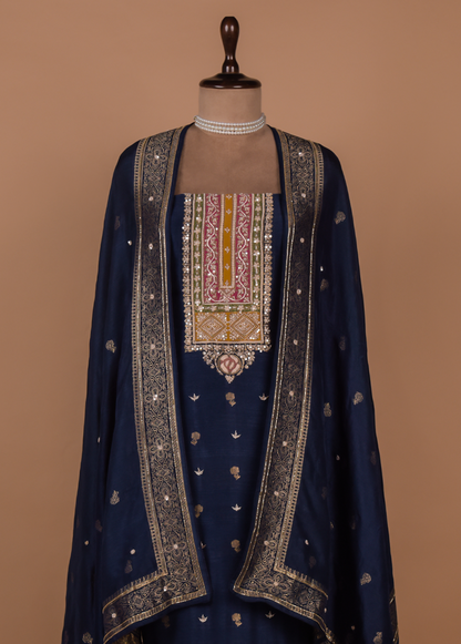 Blue Cotton Silk Dress Material