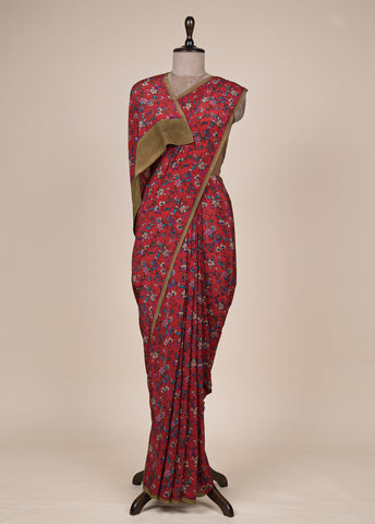 Red Crepe Printed Saree