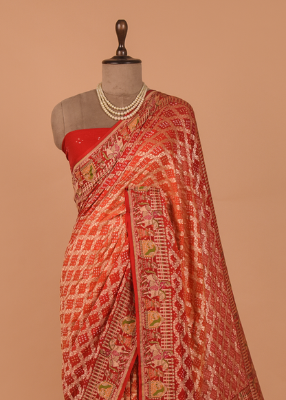 Red Georgette Printed Saree