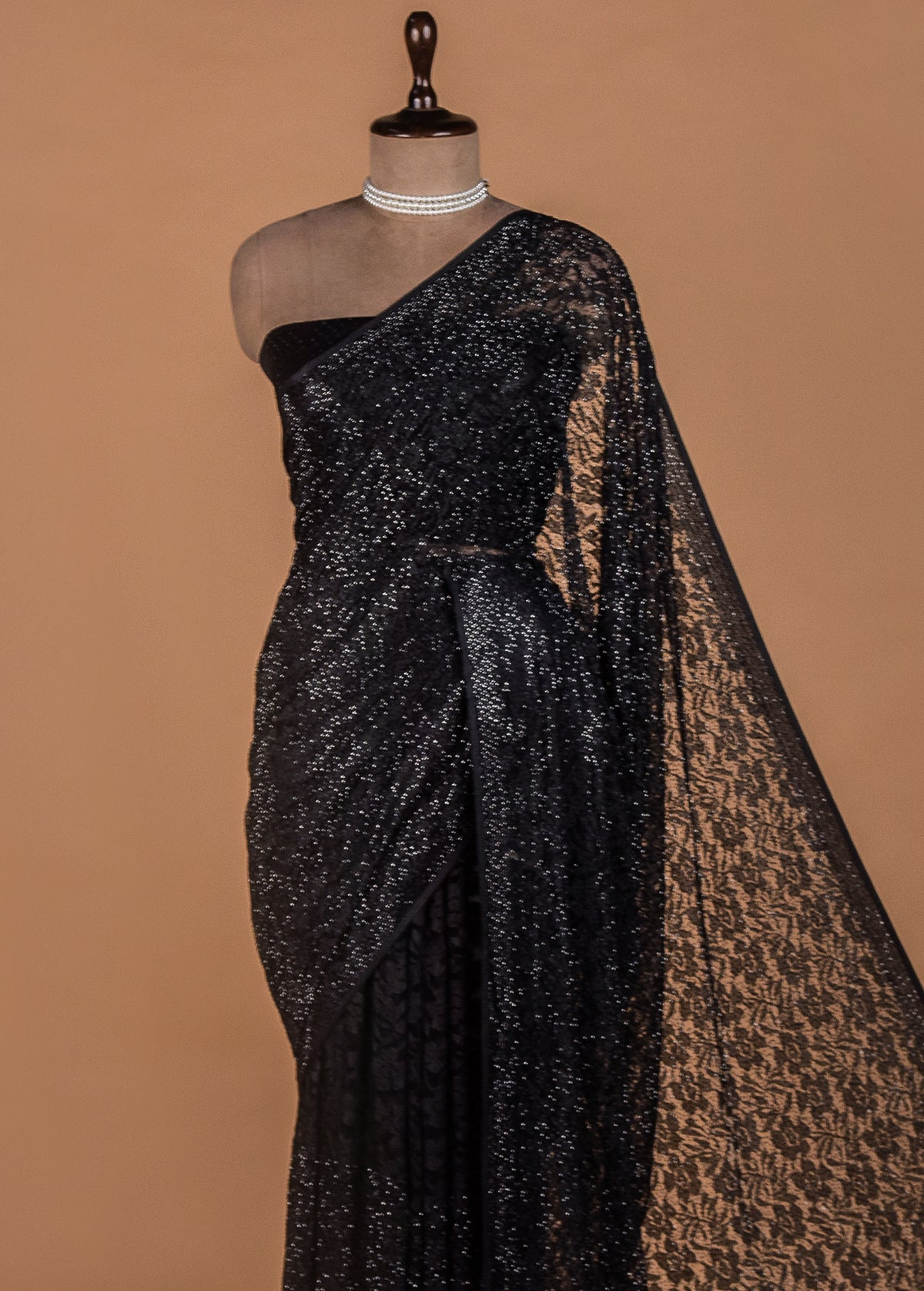 Black Chantily Lace Embroidered Saree