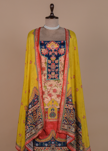 Multicoloured Crepe Dress Material