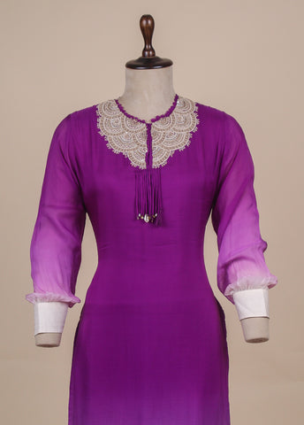 Purple Cotton Silk Straight Set