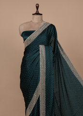 Blue Satin Embroidered Saree