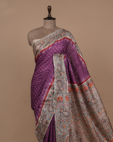 Purple Tussar Bandhani Saree