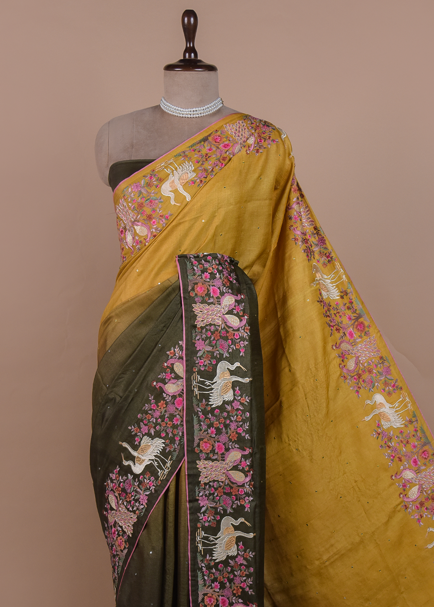 Multicoloured Tussar Embroidered Saree