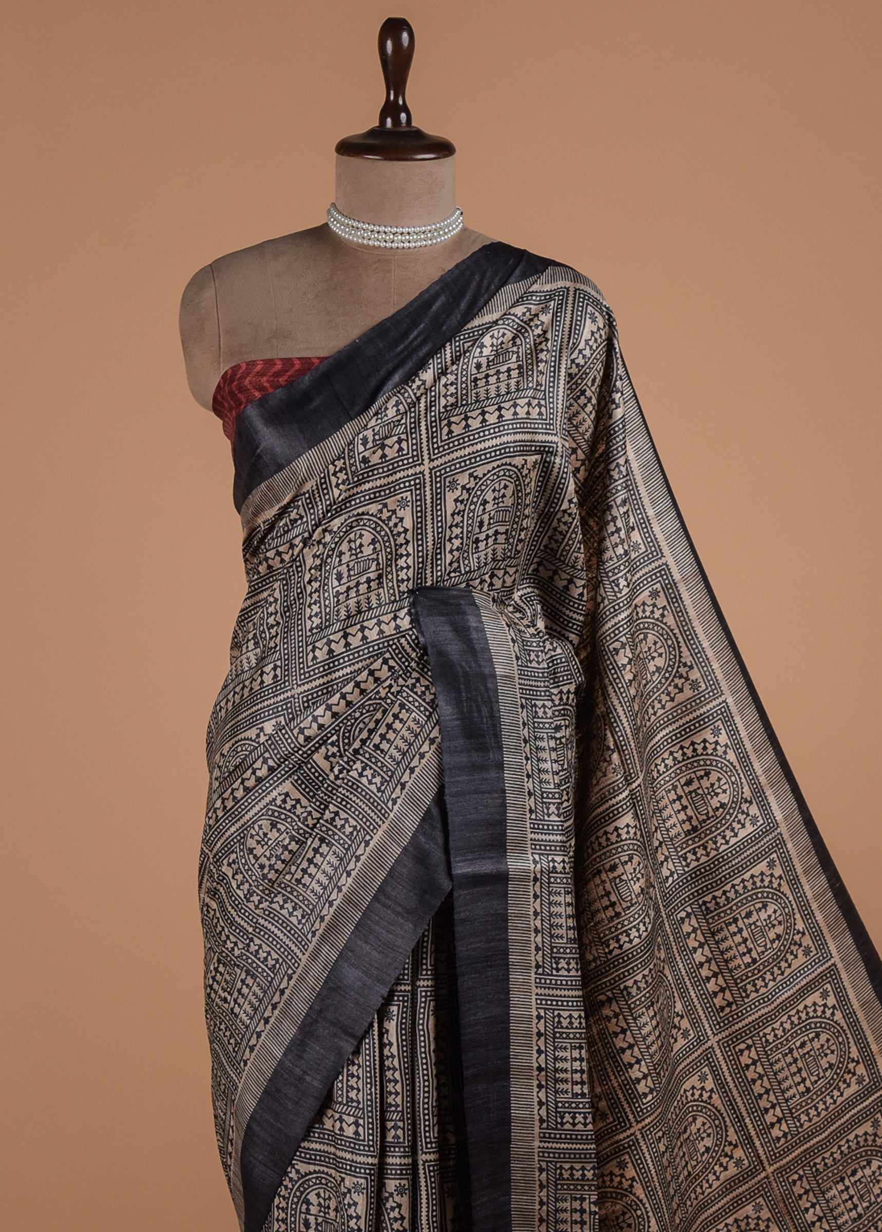 Multicoloured Tussar Printed Saree