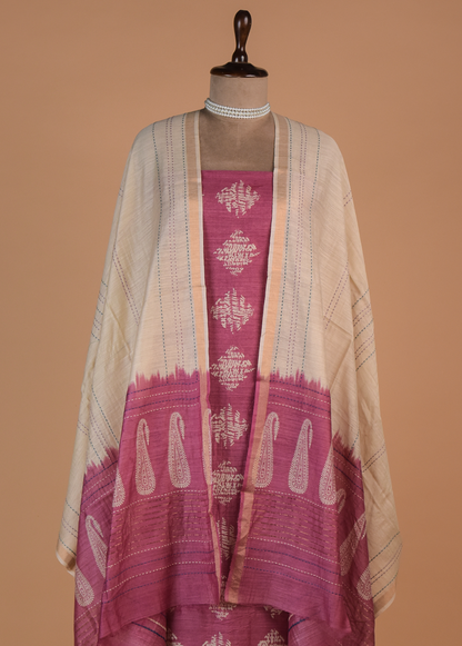 Pink Tussar Dress Material