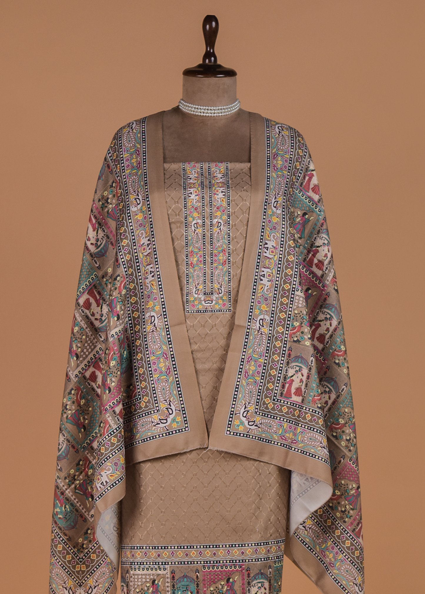 Beige Pashmina Dress Material